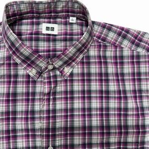Uniqlo Mens Large Purple Plaid Button Down Shirt Cotton NWOT